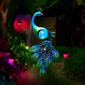 39 Inch Metal Peacock Solar Lights Garden Stake for Outdoor Decorative Blue - Picture 1 of 7