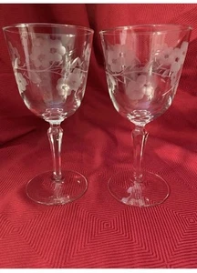 Vintage Libbey Wine Glasses 1955 Etched Floral W/faceted Stem 6-3/4” - Picture 1 of 18
