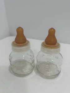 Vintage Glass Baby Bottles 3 Oz. Preemie Reborn Doll Size Latex Nipples - Picture 1 of 3