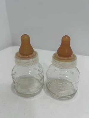 Vintage Glass Baby Bottles 3 Oz. Preemie Reborn Doll Size Latex Nipples - Image 1 of 3