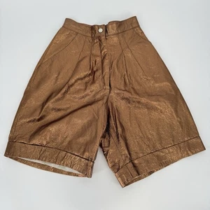 Vintage Metallic Leather Shorts Women’s Size 4 Bronze High Waisted Marc D’alcy - Picture 1 of 6