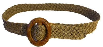 Cinturón Bohemio Chic Beige S/M Ajustable Cintura Cintada Hebilla Madera Grande Cuerda Trenzada Foto 1 de 4