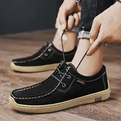 Genuine Leather Driving Shoes Men Lace-Up Anti-Slippery Breathable Casual Shoes - Image 1 of 4