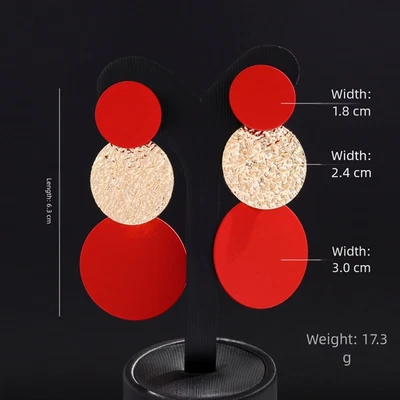 Lightweight Metal Earrings Tassel Round Disc Geometric Studs for Women - Image 1 of 4