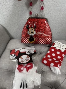 Minnie Mouse Erwachsene Kostüm Handtasche Socken Handschuhe rot weiß gepunktet Zubehör - Bild 1 von 10
