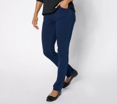 Quacker Factory Women's Pants Sz L Tall DreamJeannes Flat Waist Blue A664030 - Image 1 of 4