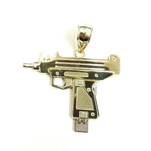 New 10k yellow Gold solid Uzi machine gun Pendant charm fine jewelry unisex 5.9g - Picture 1 of 12