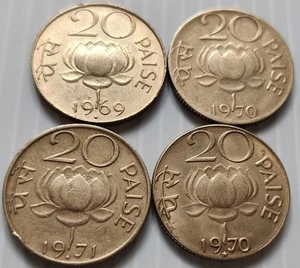 India SET of 4 Al-Brz Coins, 1 each for 1969-71 i.e. 3 any mint plus 1 Hyd Mint - Picture 1 of 2