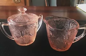 Vintage 1930's Pink Cherry Blossom Cream & Sugar Bowl Servers R11 - Picture 1 of 12