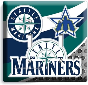SEATTLE MARINERS BASEBALL TEAM DOUBLE LIGHT SWITCH WALL PLATE MAN CAVE ART DECOR - Picture 1 of 1