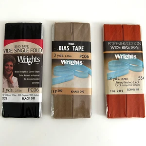 Wrights Nähen breites Schrägband 7/8" breit schwarz kupfer khaki 3 Yard EA NEU Posten von 3 - Bild 1 von 2