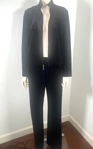 ST. JOHN MARIE GRAY BLACK VELVET VELOUR JACKET PANTS LEISURE JOGGING TRACK SUIT - Picture 1 of 15
