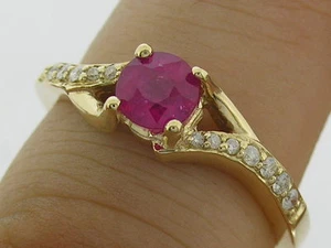 s R213 Genuine 9ct Yellow Gold Natural Ruby & Diamond Engagement Ring size N 1/2 - Picture 1 of 5