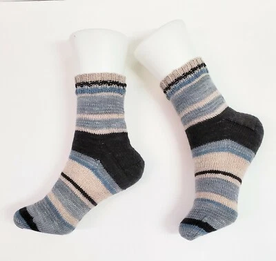 Calcetines para dama tejidos a mano merino/cachemira beige/azul/gris/marrón oscuro #MC2 Foto 1 de 4