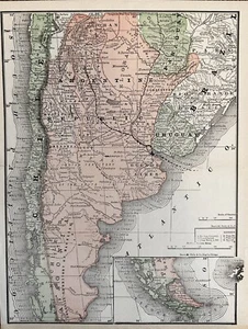 Argentina, Chile, Uruguay, Paraguay (1891) Original Map - Antique Lithograph - Picture 1 of 2