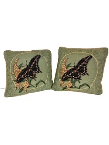 2 Tapestry Butterfly Pillow 12” 2 Sided Different Prints Sunroom Porch Cottage - Picture 1 of 4