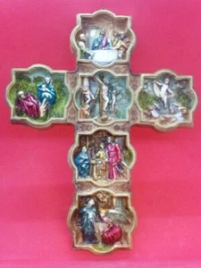 Meilensteine des Lebens Jesu Wandkreuz 3D Szenen, handbemalt Made in Italy - Bild 1 von 6