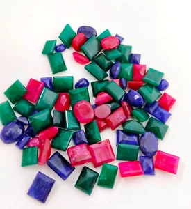 Natural Sapphire Ruby Emerald Mixed Shape Loose Gemstone Lot - Picture 1 of 7