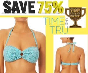 Time And Tru Womens 2X 20W-22W Green O-Ring Bikini Top Swimsuit Turquoise Cove - Picture 1 of 11