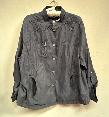 Jamie Sadock Women's Large Snap Front Casual Jacket Black Roll-Tab Sleeve Casual Foto 1 de 4