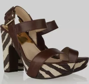 MICHAEL KORS Ivana Tiger Brown Cream High Heels Open Toe Sandals NEW Womens 9.5 - Picture 1 of 9