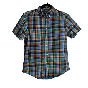 Ralph Lauren Plaid Blue Orange Green Button Up Short Sleeve Shirt Boys Youth L - Picture 1 of 8