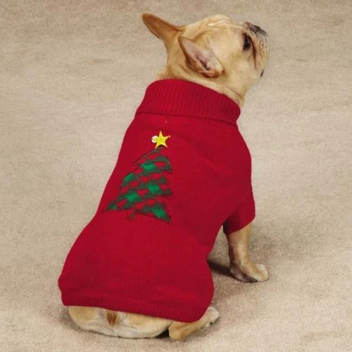 Red Dog Sweater With Christmas Tree Applique Polyester Unisex Design - Image 1 of 2