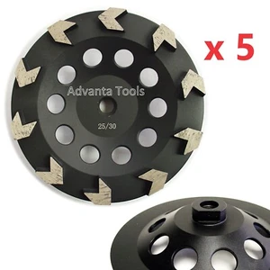Rueda de taza de molienda de hormigón segmento flecha de 7" 5PK 25/30 grano diamante 5/8-11 - Imagen 1 de 7