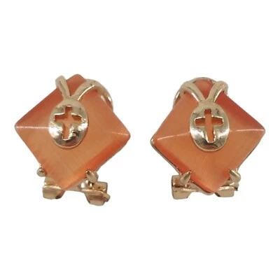 Pendientes perforados cruzados recortados cabujón rosa cuadrados joyas clásicas Foto 1 de 4