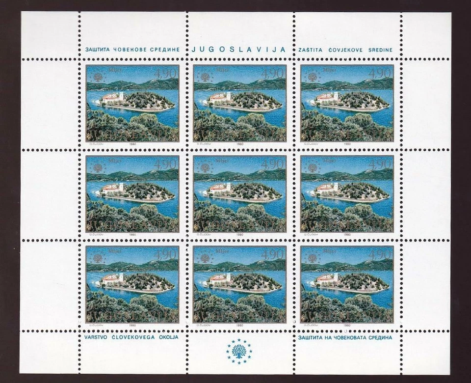 Yugoslavia 1980 Parque Nacional Mljet, panel MNH de 9, sc#1496 [p49] Foto 1 de 1