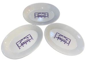 Vintage Homer Laughlin Depot Plates Purple Logo Oval Diner Set of 3 USA - Picture 1 of 7