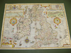 100% ORIGINAL LARGE KINGDOM OF GREAT BRITAIN MAP BY JOHN SPEED C1627 HAND COLOUR