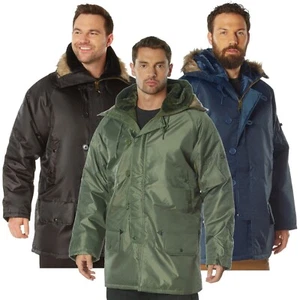 N-3B Snorkel Parka Jacket - Heavy Winter Coat W/ Fur Collar - Black, Sage, Navy - Picture 1 of 14