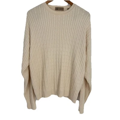 Lord & Taylor Mens Cotton Pullover Cable Knit Sweater XL Cream Old Money Preppy - Image 1 of 4