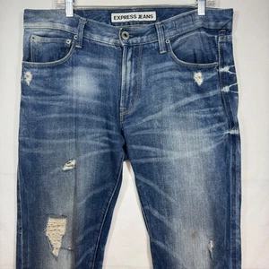 Express Jeans Rocco Slim Fit Straight Leg Distressed Denim Mens Size 32x34 - Picture 1 of 10