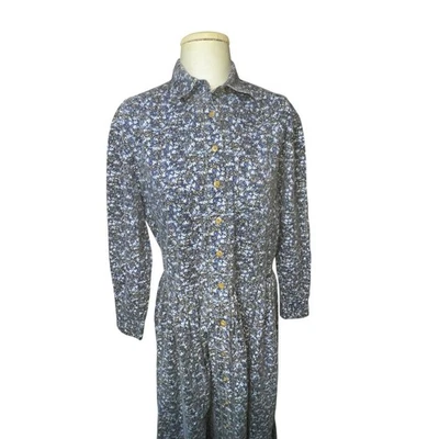 Vintage EDDIE BAUER 90s Prairie Navy blue CottageCore long Floral dress Modest S - Image 1 of 4