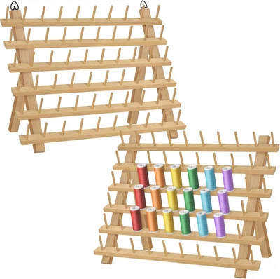 Organizador de suporte de rosca/rack de madeira 2X60 carretéis com ganchos suspensos para Em - Imagem 1 de 4