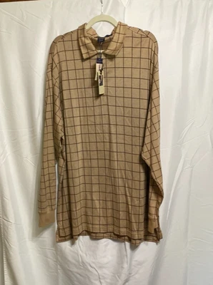NWT Daniel Cremieux Long Sleeve XXL Cotton Brown Men's Polo - Imagem 1 de 4