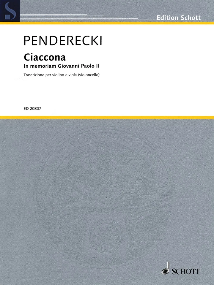 Penderecki Ciaccona Violin & Viola or Cello Duet Classical Sheet Music Book - Image 1 of 1