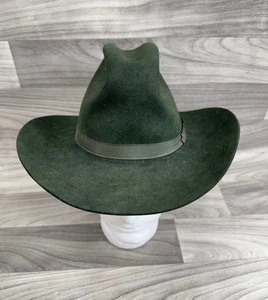 VINTAGE “THE ROUNDUP” 5XXXXX BEAVER QUALITY FELT COWBOY HAT GREEN 6-3/4 WESTERN - Picture 1 of 10