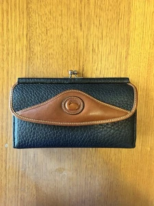 Vintage Dooney & Bourke Black Brown Trim Leather Wallet  - Picture 1 of 7