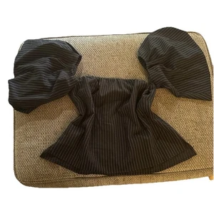 NWT Vintage Y2K Catherine Malandrino Pinstripe Batwing Off Shoulder Top Goth Sm - Picture 1 of 12