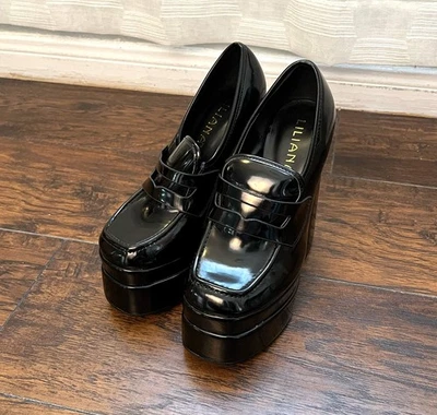 Liliana Black Chunky Block Heel Platform Shoes Size 7 - Image 1 of 4