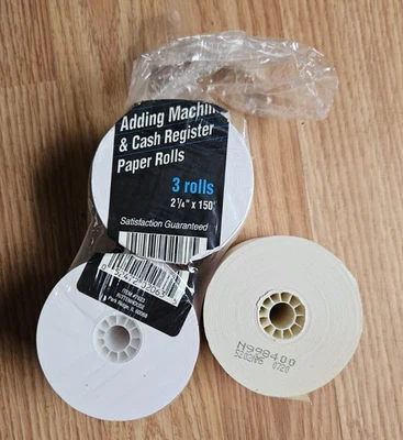 Máquina de Adición y Caja Registradora Rollos de Papel 2 1/4" x 150' Paquete de 3 Nuevos Abiertos Foto 1 de 4
