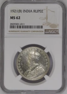 1921B India Rupee Silver Coin Graded By NGC MS62 with great Lusture - Picture 1 of 2