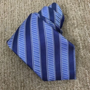 Cravatta Ermenegildo Zegna blu a righe Repp seta Italia 3,25" classica vecchia moneta - Foto 1 di 4