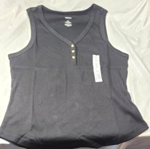 Sonoma Women's Sleeveless V-Neck Ribbed Henley Tank Top - Black - XL - Picture 1 of 2