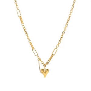 Collana donna in acciaio inox placcato oro 18 kt con ciondolo cuore catenina 18,5'' - Foto 1 di 4