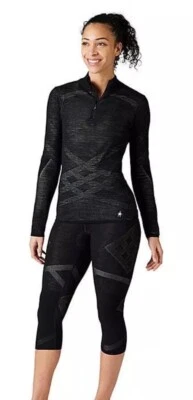 $140 Smartwool Women’s Intraknit Thermal Merino Base Layer 1/4 Zip-Black-Small - Image 1 of 4