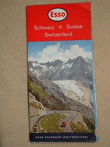 ESSO Switzerland 1959 Gas Station Road Map Used Stamped ESSO Foreign Services - Picture 1 of 4